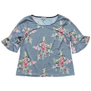 Laura Petites Flowered Top XL Ruffle Half Sleeve